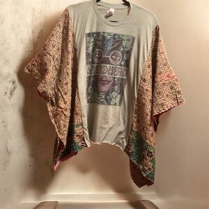 RADIOHEAD Band Tee Poncho Kantha Sleeves Handmade One of a Kind Boho Upcycled